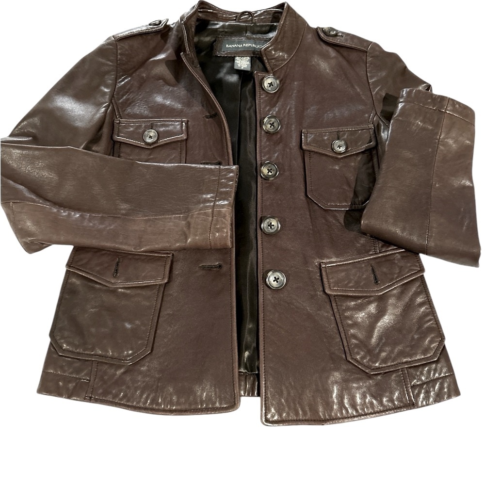 Vintage Banana Republic Authentic Leather Jacket -Mint! Fitted Dark Brown Sz 2 - Picture 8 of 13